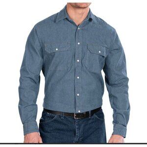 Unifirst Shirt Mens XL Blue Long Sleeve Pearl Snap Button Denim Shacket NWOT